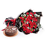 Bouquet of Baby Roses with Valentines Chocolate Cake Combo