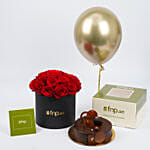 Box of Red Roses With Chocolate Cake