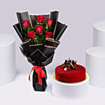 Bunch of Beautiful 6 Red Rose with Cake