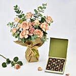 Cappuccino Roses Bouquet with Premium Chocolate Box