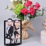 Carricature Fun Frame Flowers and Chocolates