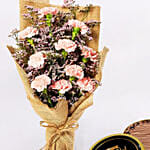 Charming Pink Carnations With Happy Birthday Cake In Tin Box