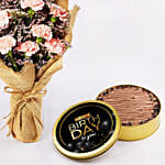Charming Pink Carnations With Happy Birthday Cake In Tin Box