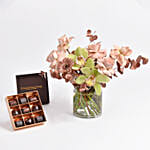Cymbidium and Rose Flowers with Belgian Chocolates