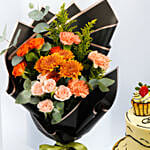 كومبو كيكة عيد ميلاد مبهجة وباقة ورد