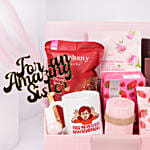 Curated Rakhi Hamper For Sisters With Goodies In Blush Pink Box