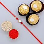 Designer Round Rakhi And 3 Pcs Ferrero Rocher