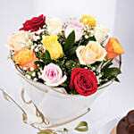 Dozen Multi Roses with Fudge Cake