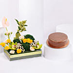 Dubai Chocolate Cake 4 Portion And Flower Arrangement