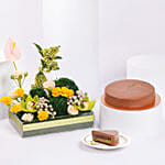 Dubai Chocolate Cake 8 Portion And Flower Arrangement