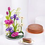 Dubai Chocolate Cake 8 Portion And Flowers