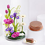 Dubai Chocolate Cake Half Kg With Flowers