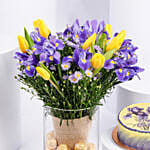 Feb Birthday Flower Iris & Tulips with Cake