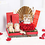 بوكس هدايا شوكولاتة وورد مع تمثال الكريستال مع 2 شمعة