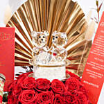 بوكس هدايا شوكولاتة وورد مع تمثال الكريستال مع 2 شمعة