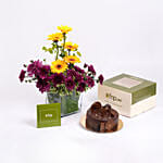 Flower Beauty Vase  with Chocolate Cake