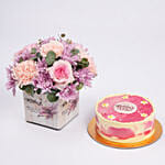 Flowers In Vase With Mothers Day Chocolate Cake