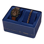 Fossil Brown Leather Watch And Bracelet Set