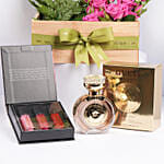 باقة ورد مع عطر جيس بيلا فيتا نسائي و طقم مكياج شفاه