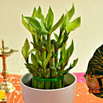 Ganesha Flute Tea Light Stand With Lucky Bamboo