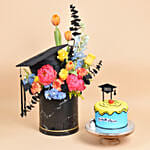 Graduation Hat Box Flowers and Cake