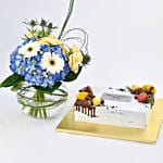 Happy Birthday Hubby Chocolate Cake and Flowers