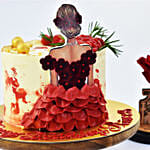 وردة حمراء طويلة العمر وصورة محفورة وكيكة فانيلا بتصميم فتاة