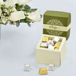 Happy Womens Day White Roses With Chocolates