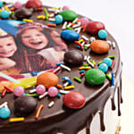MNM Chocolate Birthday Photo Cake With Purple Flowers