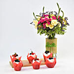 كومبو كب كيك بالفانيليا مع باقة ورد