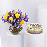 Iris Flower and Birthday Chocolate Cake
