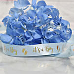 هدايا المولود الجديد صبي لون أزرق  - باقة ورد في بوكس مع بالونات