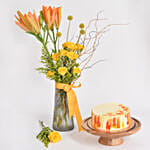 Lilies and Roses Beauty Flowers Vase and Cake