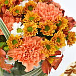 تشيز كيك شهي بنكهة اللوتس مع مزهرية ورود رائعة