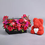 Love Flowers Box With Teddy