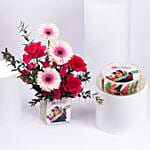 Luxury Emirati Womens Day Flower Arrangement With Cake