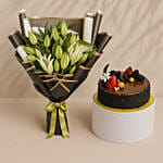 Luxury Lilies With Chocolate Fudge Fantasy Cake
