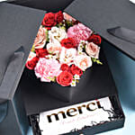 هدية باقة ورد مشكلة مع شوكولاتة ميرسي وكيك شوكولاتة