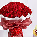 Majestic Red Roses With Red Velvet Birthday Cake