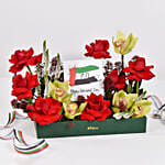 اليوم الوطني الإماراتي باقة ورد مع إطار مخصص جميل