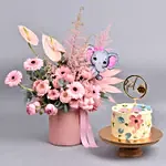 New Born Girl Flowers And Cake