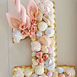Number 1 Macarons Artificial Flowers Chocolate Cake