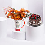 Orange Chrysanthemums Birthday Mug With Cake