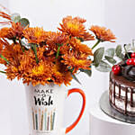 Orange Chrysanthemums Birthday Mug With Cake