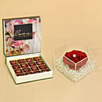 فور ايفر روز حمراء مع حبات اللؤلؤ مع شوكولاته