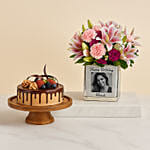Personalised Birthday Flowers Vase n Cake