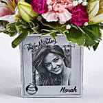 Personalised Birthday Flowers Vase n Cake