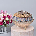 Personalised vase with floral arrangement With Chocolate