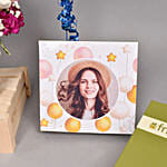 Personalised vase with floral arrangement With Combo