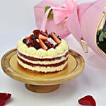 Pink and Red Roses with Red Velvet Cake